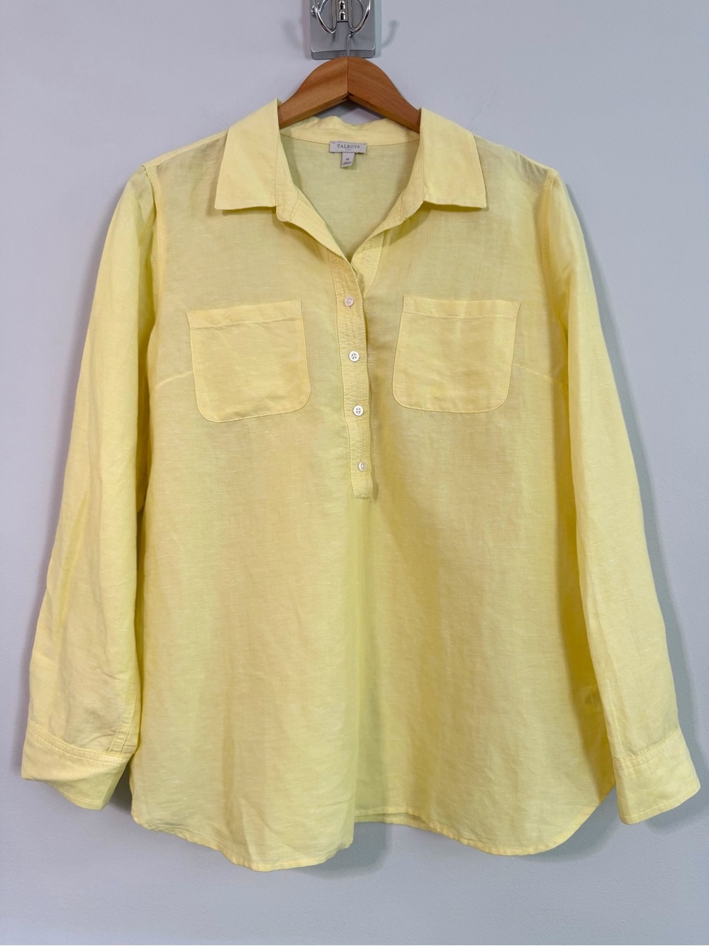 Talbots Lemon Yellow Linen Blend Long Sleeve Popover Size Medium